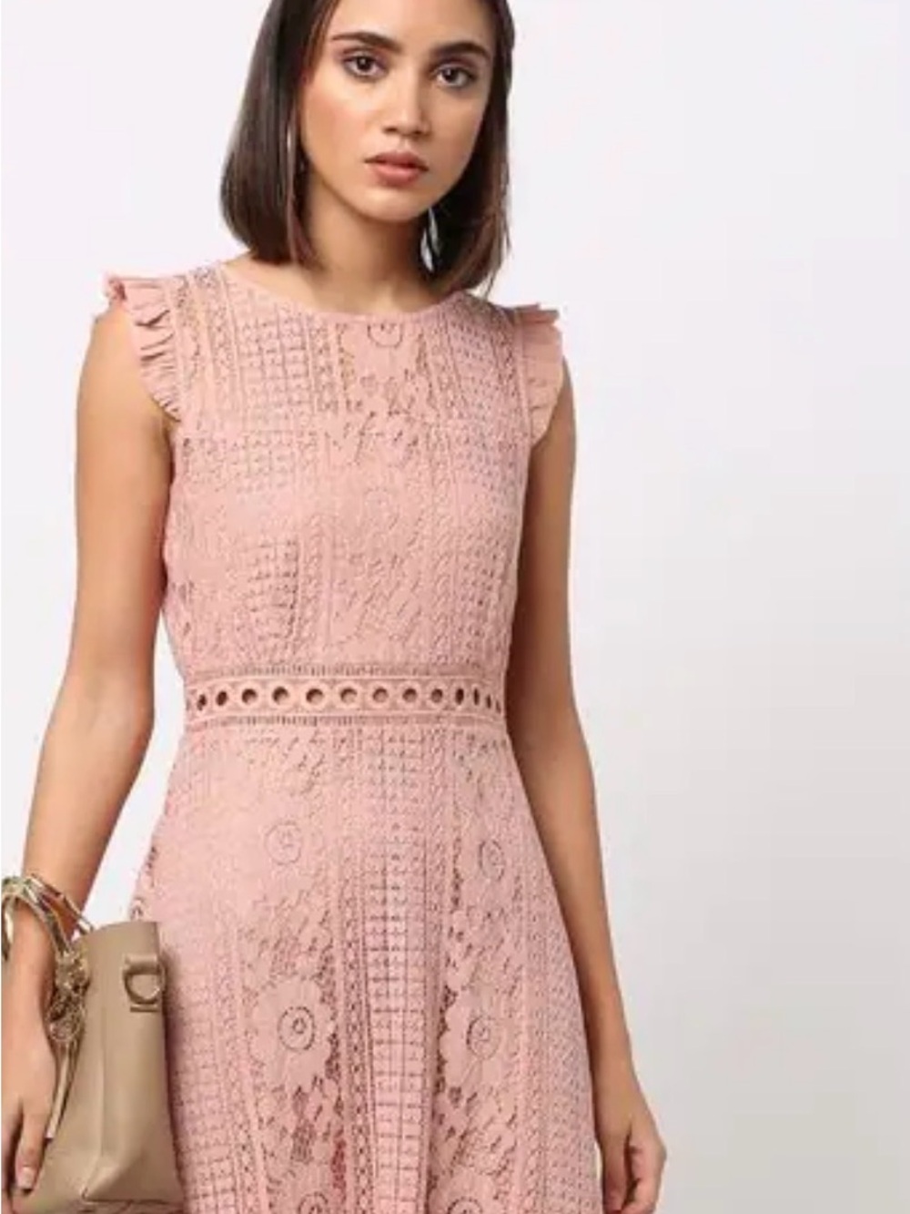 New Look Blush Pink Crochet Lace Midi Dress